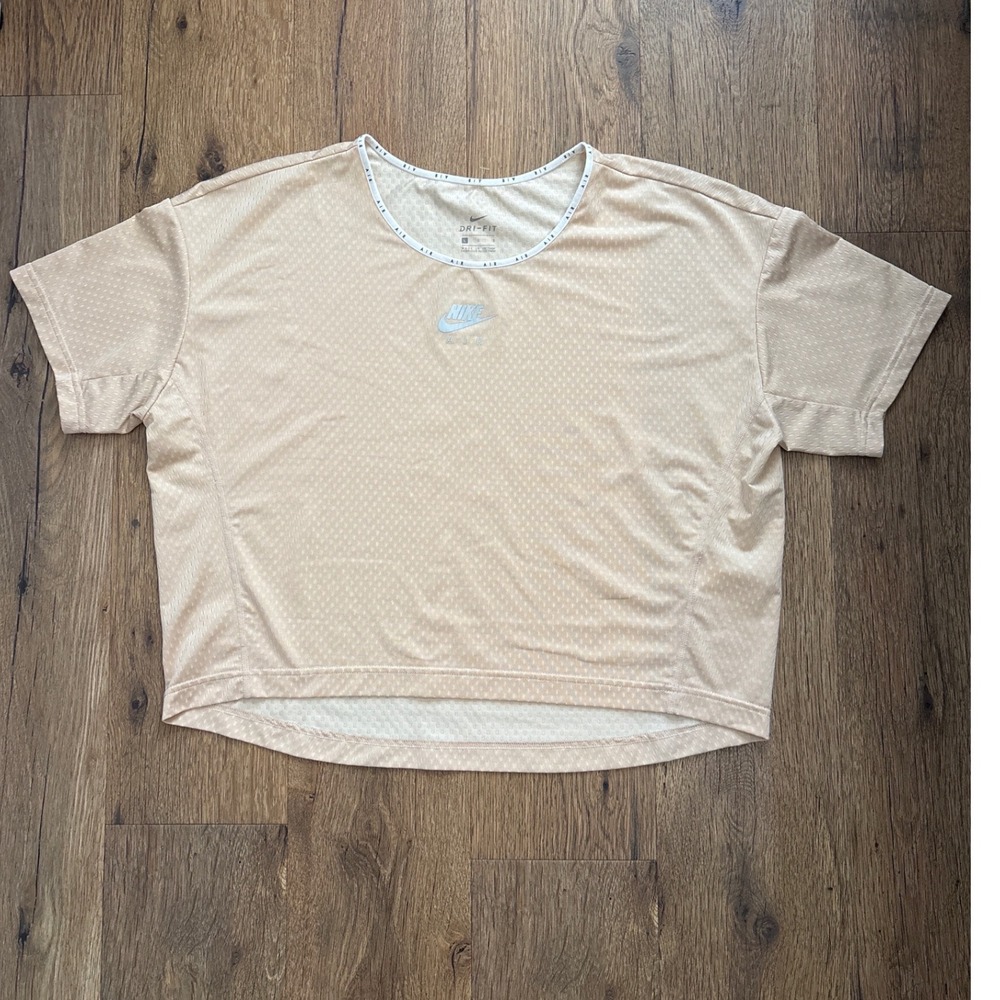 Nike Air Dri-FIT Women Tan Peach Cropped Running Top Large CU3102-805